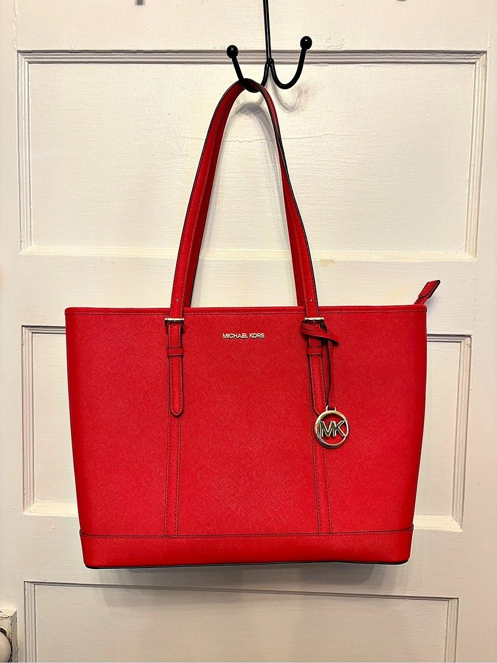 Michael Kors Jet Set Travel Large Saffiano Leather Tote Bag Red